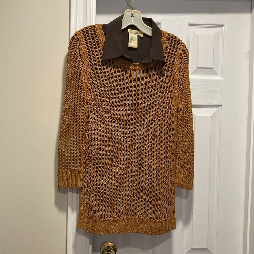 Melanie Lyne Open Weave Copper Mid-Length Sleeve Back Buttoned Sweater - Sz PS